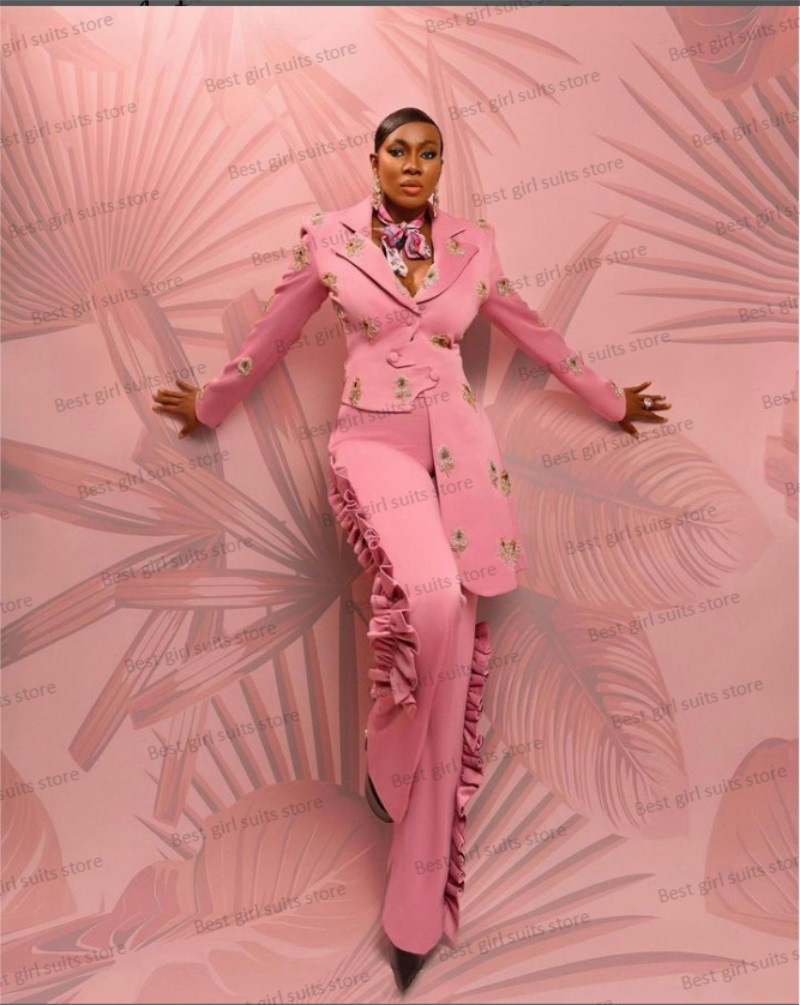Men'S Formal Wear For Wedding Guest - Pink Wedding Women Suit Set Blazer+Straight
