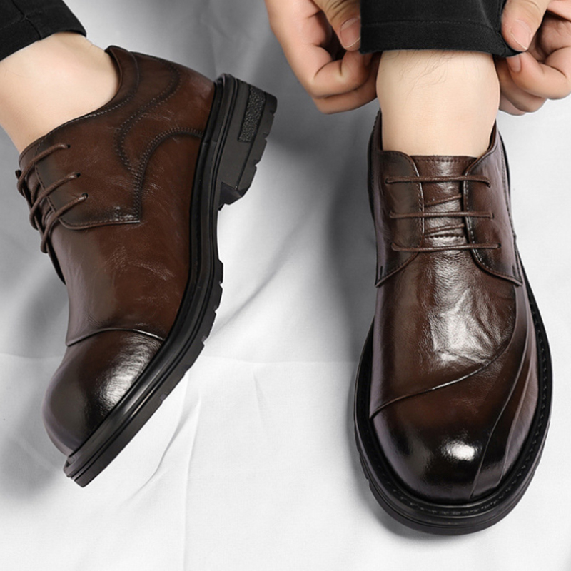 Men'S Formal Wear - Brown Burnished Genuine Leather Lace Up