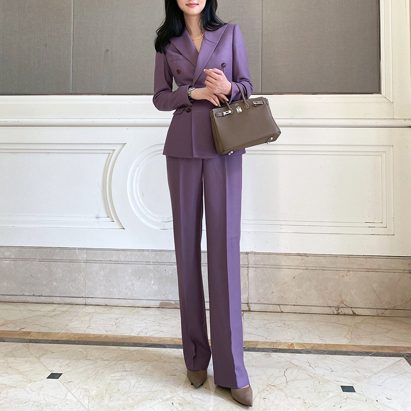 Double Breasted Blazer - Allingentle Purple Women's Suit Pantsuit 2