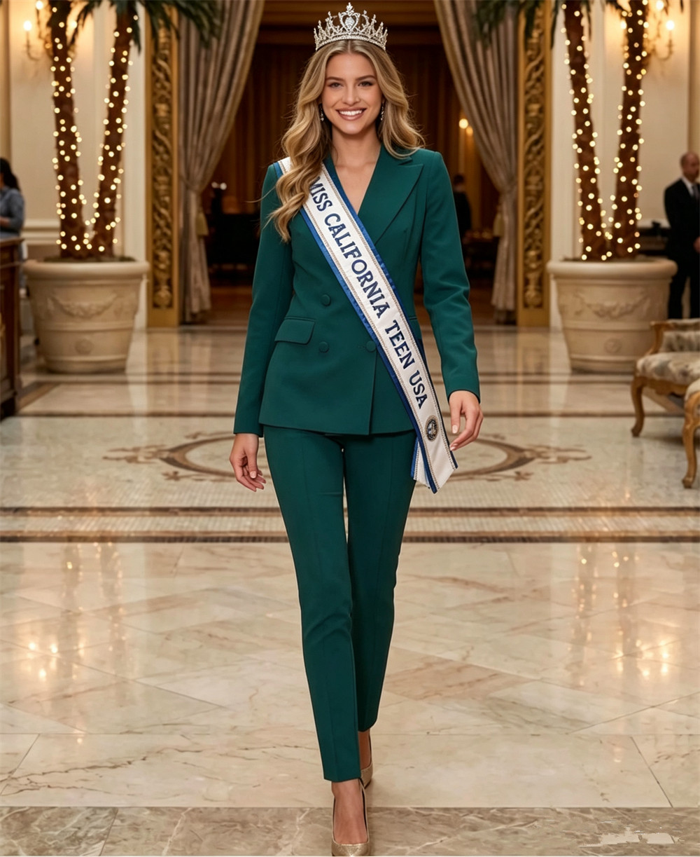 Double Breasted Blazer - Classic Emerald Green Women's Suit Set