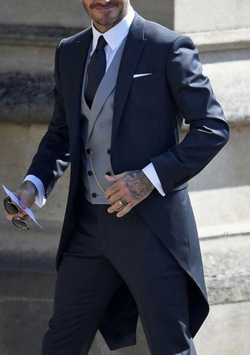 Wool Suit Jacket - Navy Men Tuxedos Tailcoat Formal Dress
