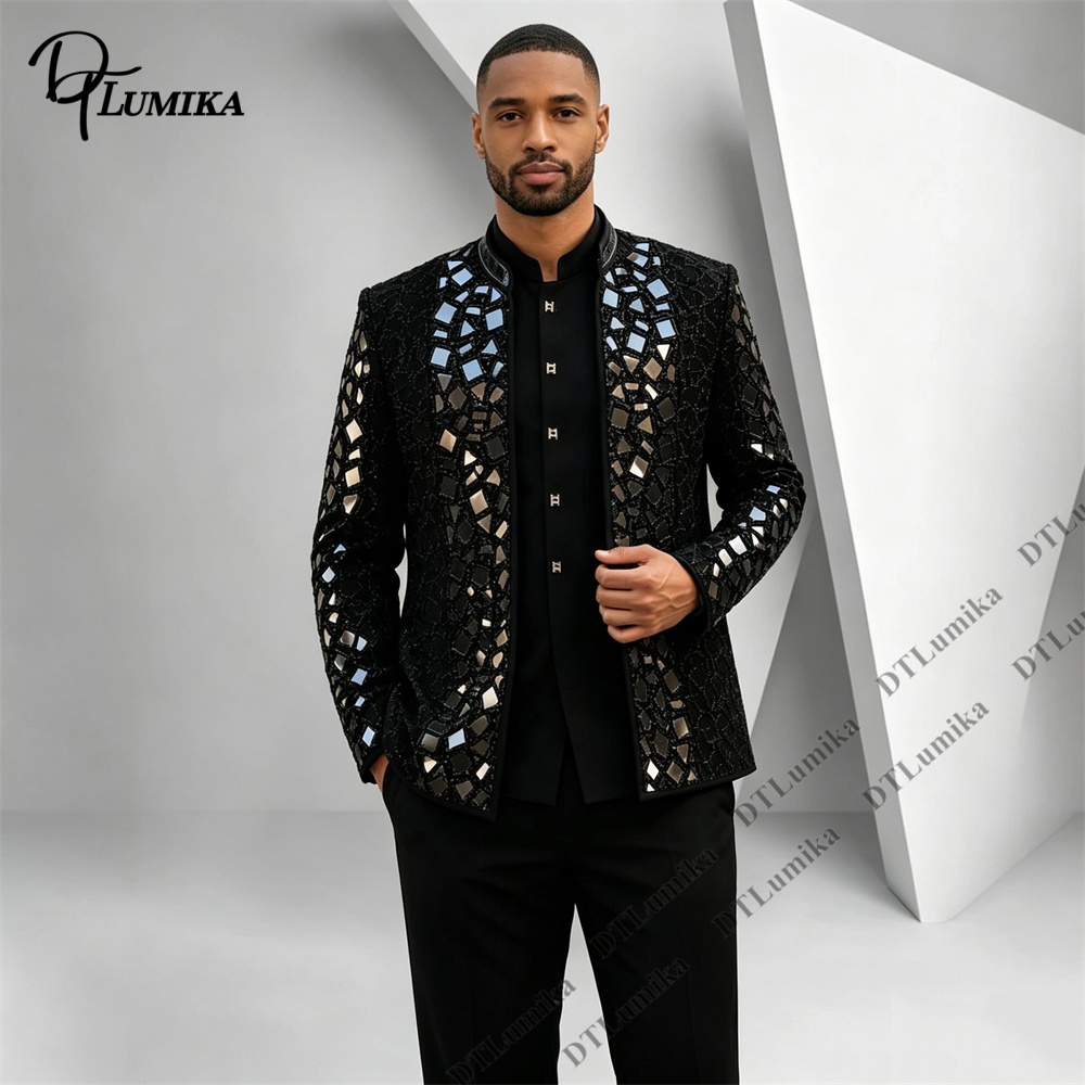 Men Black Mandarin Collar Suit - Men Formal Wear Pants recension och pris