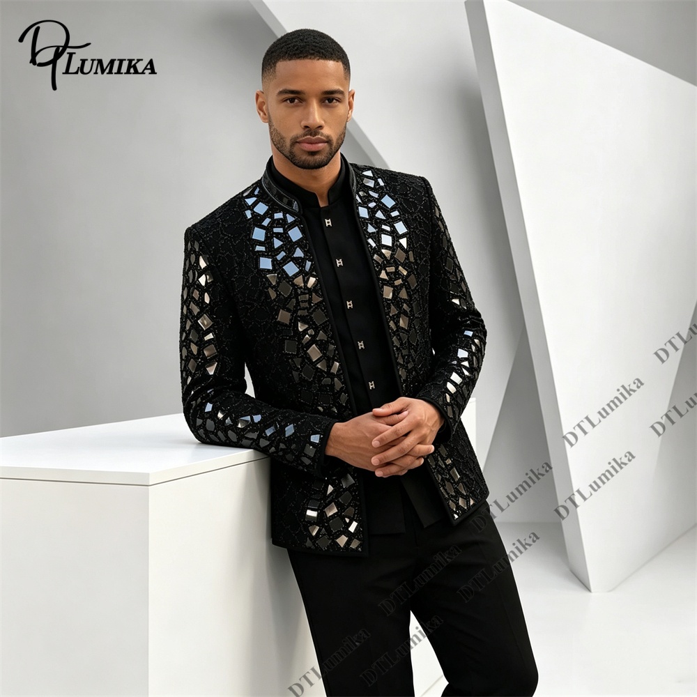 Men Black Mandarin Collar Suit - Men Formal Wear Pants recension och pris