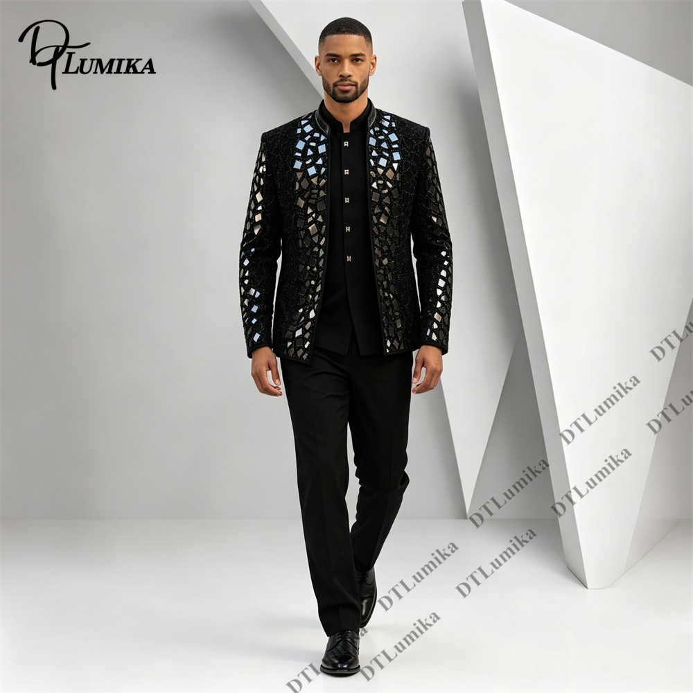 Men Black Mandarin Collar Suit - Men Formal Wear Pants recension och pris