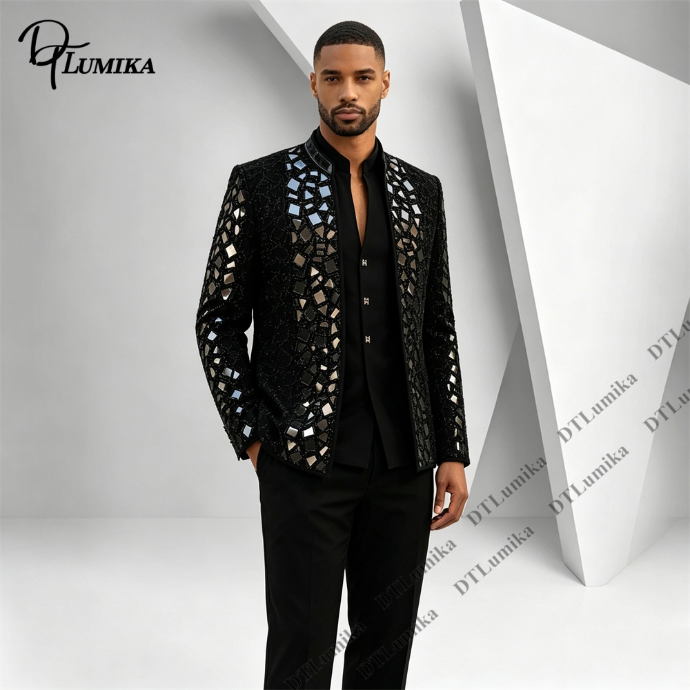 Men Black Mandarin Collar Suit - Men Formal Wear Pants recension och pris